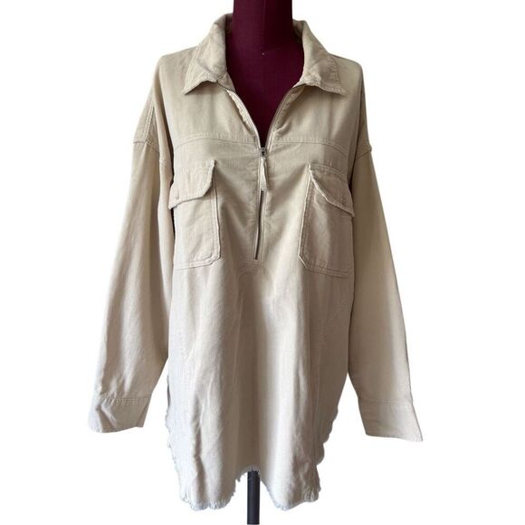 Aerie Corduroy Quarter Zip Jacket Shacket size L Cream - Picture 2 of 15
